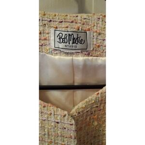 Bob Mackie Studio Womens Pastel Tweed Blazer Jacket Multi Color Collarless 2XL